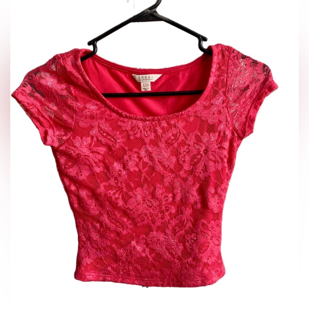 EUC Guess Crop Top Red Lace Size XXS